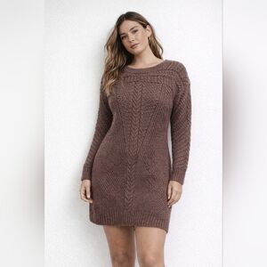 Astr Chocolate Long Sleeve Knit Dress,  Size Med